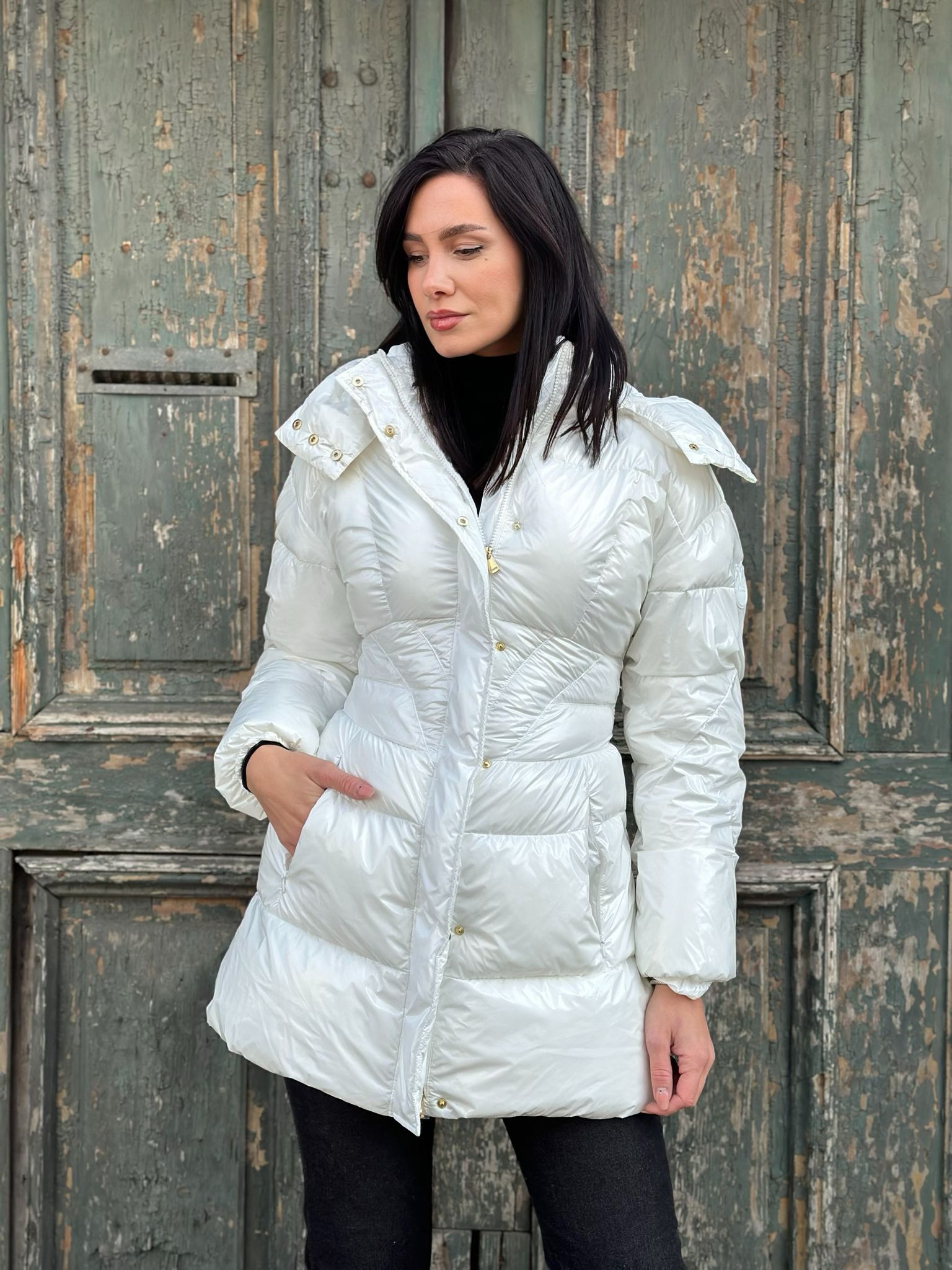 PINKO - Geacă Albă Crystal MA5828 - 38 IT