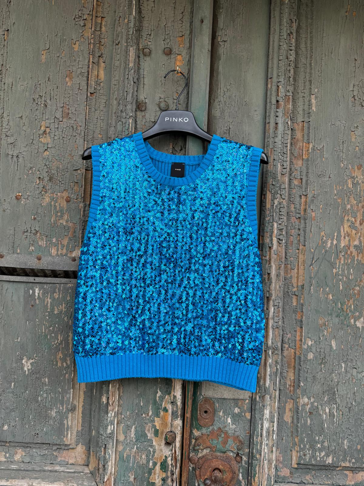 PINKO - Vestă Albastră cu Paiete MA3562 - S INTL