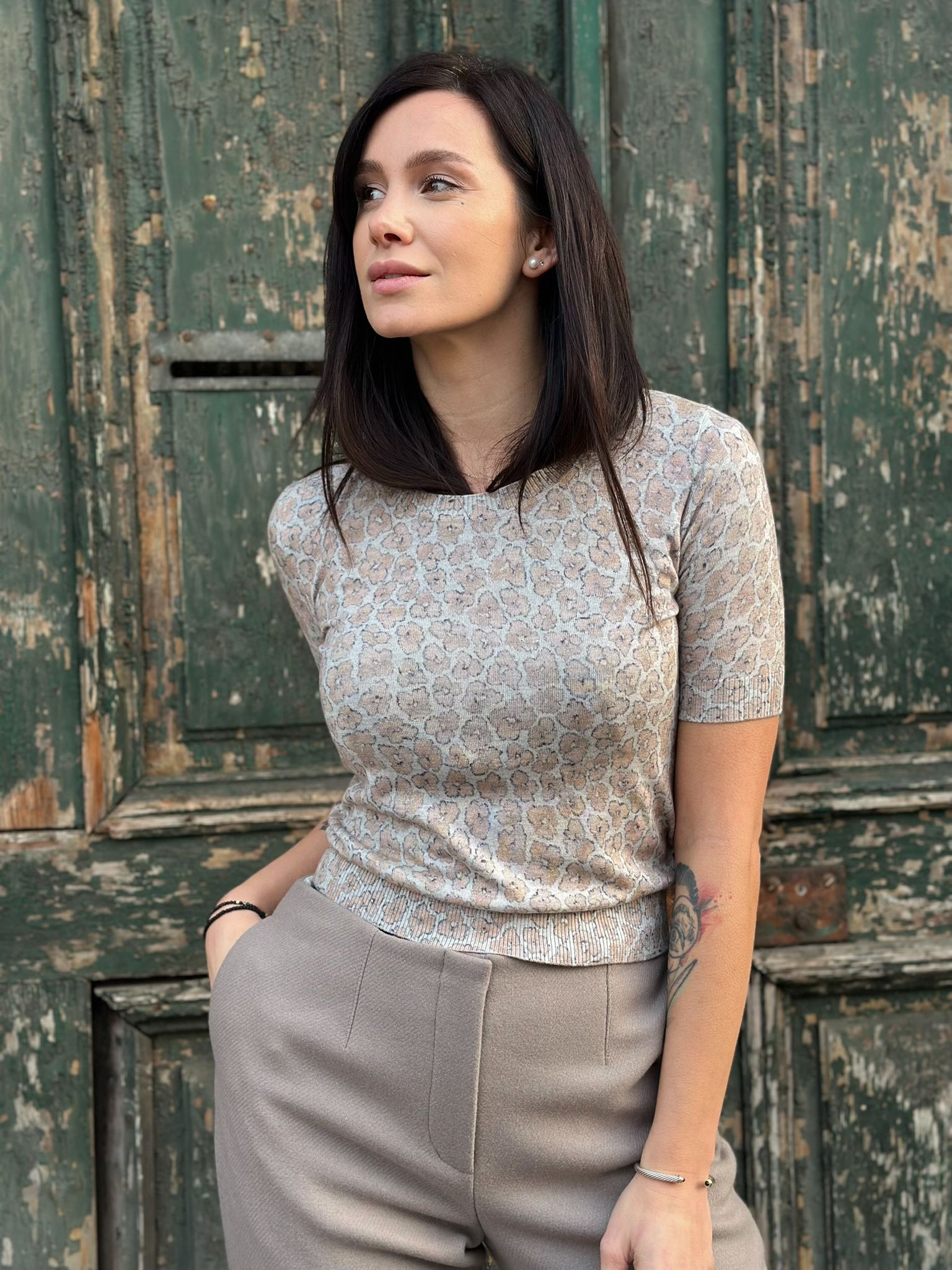 Eric Bompard – Bluză animal print cu mânecă scurtă MA5453 - 38 EU