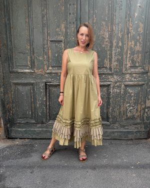 MeiMeij Rochie olive din bumbac fără mâneci Maria