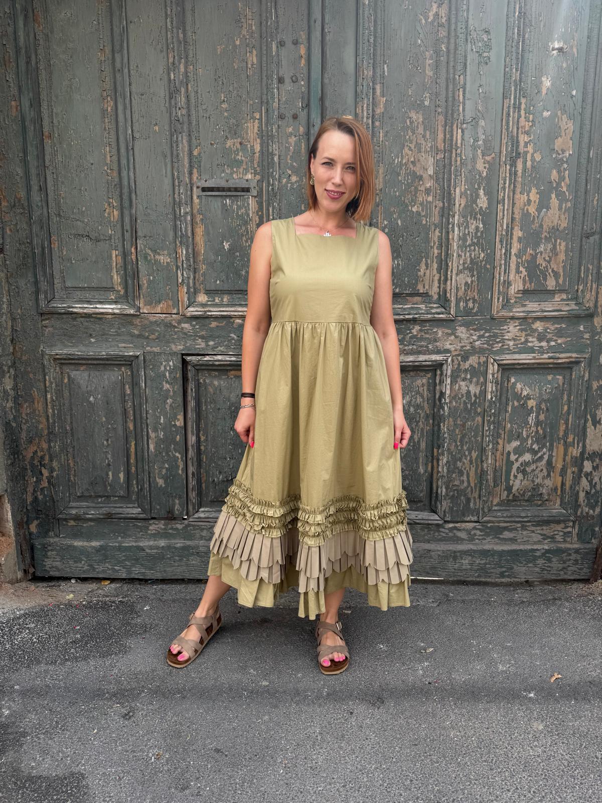 MeiMeij Rochie olive din bumbac fără mâneci Maria - 38 IT