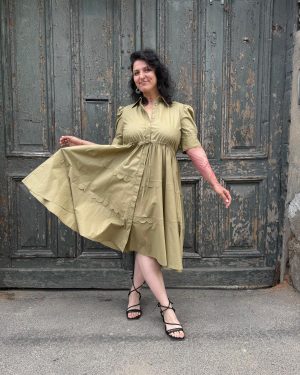 MeiMeij Rochie olive din bumbac Elisa