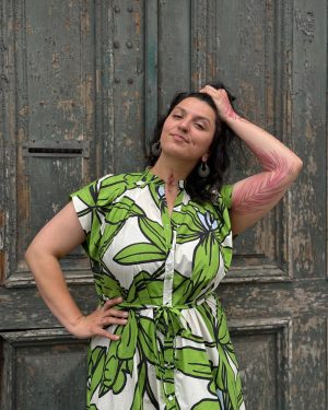 MeiMeij Rochie verde cu print floral