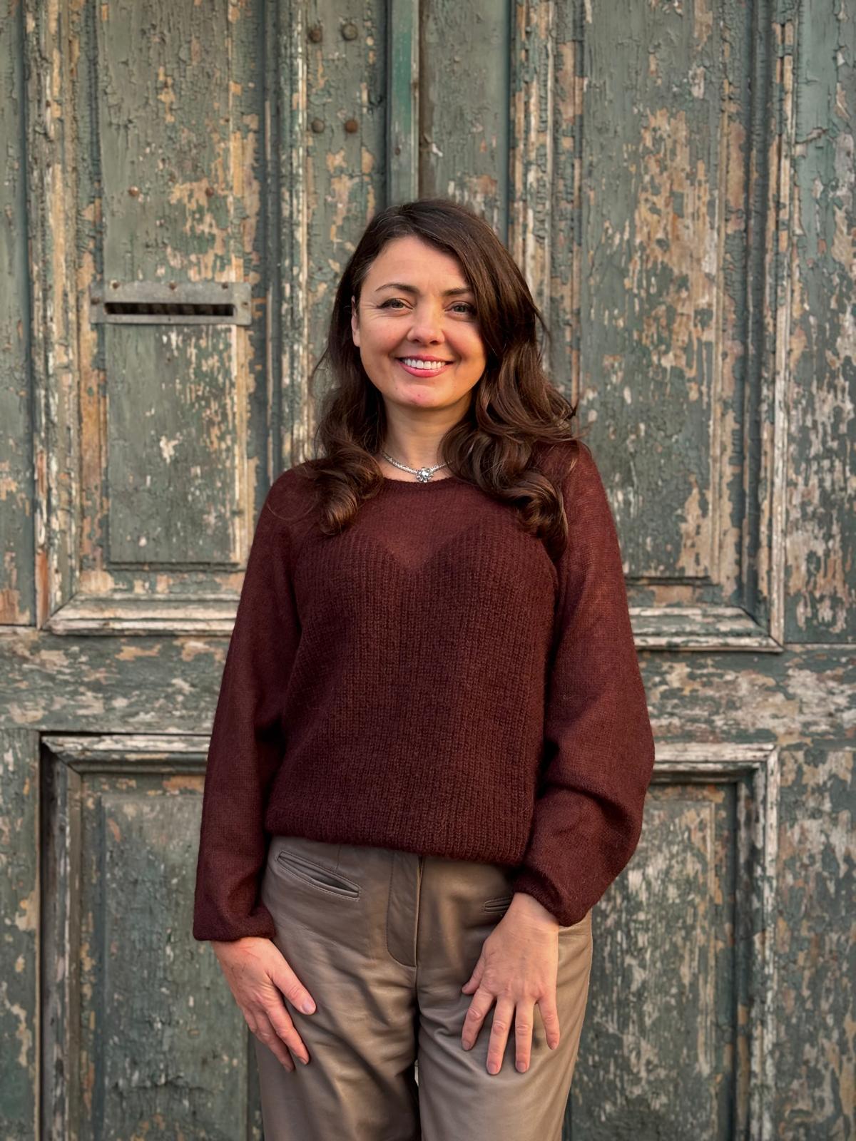 Pulover Mohair-Alpaca Corala - 38-40 EU - visiniu-crem-gri