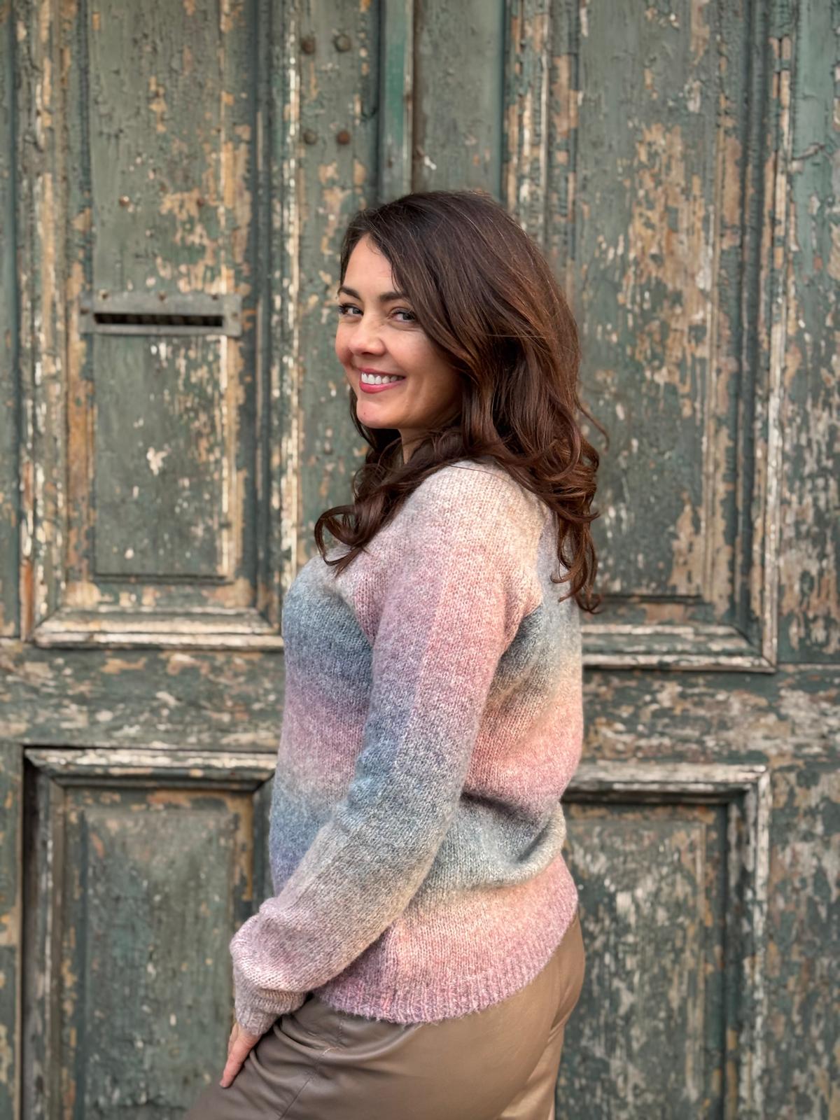 Pulover Alpaca Rainbow - Gri-Alb - 38-40 EU