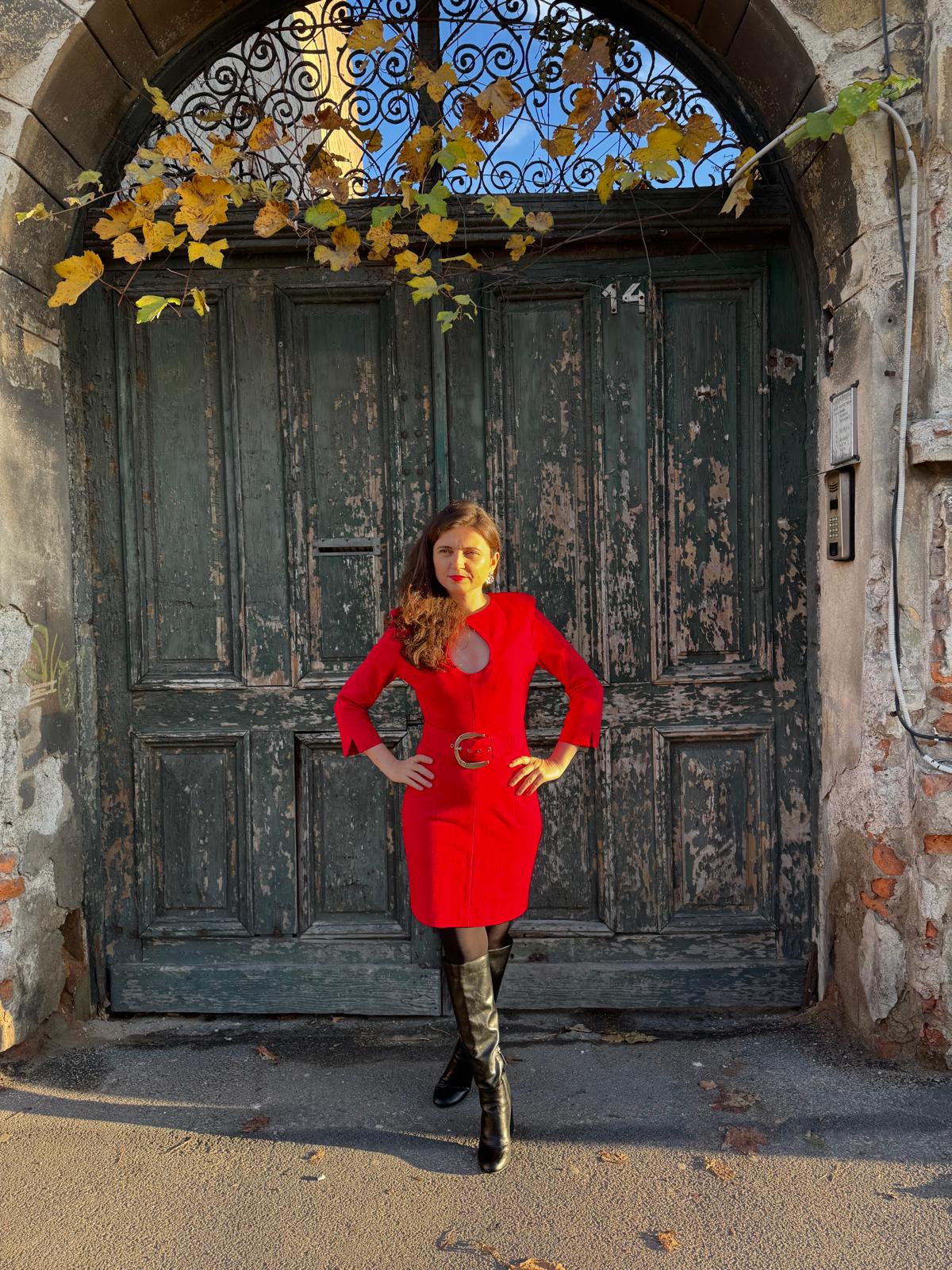 Simona Corsellini Rochie roșie marcată de o curea roșie - XL INTL