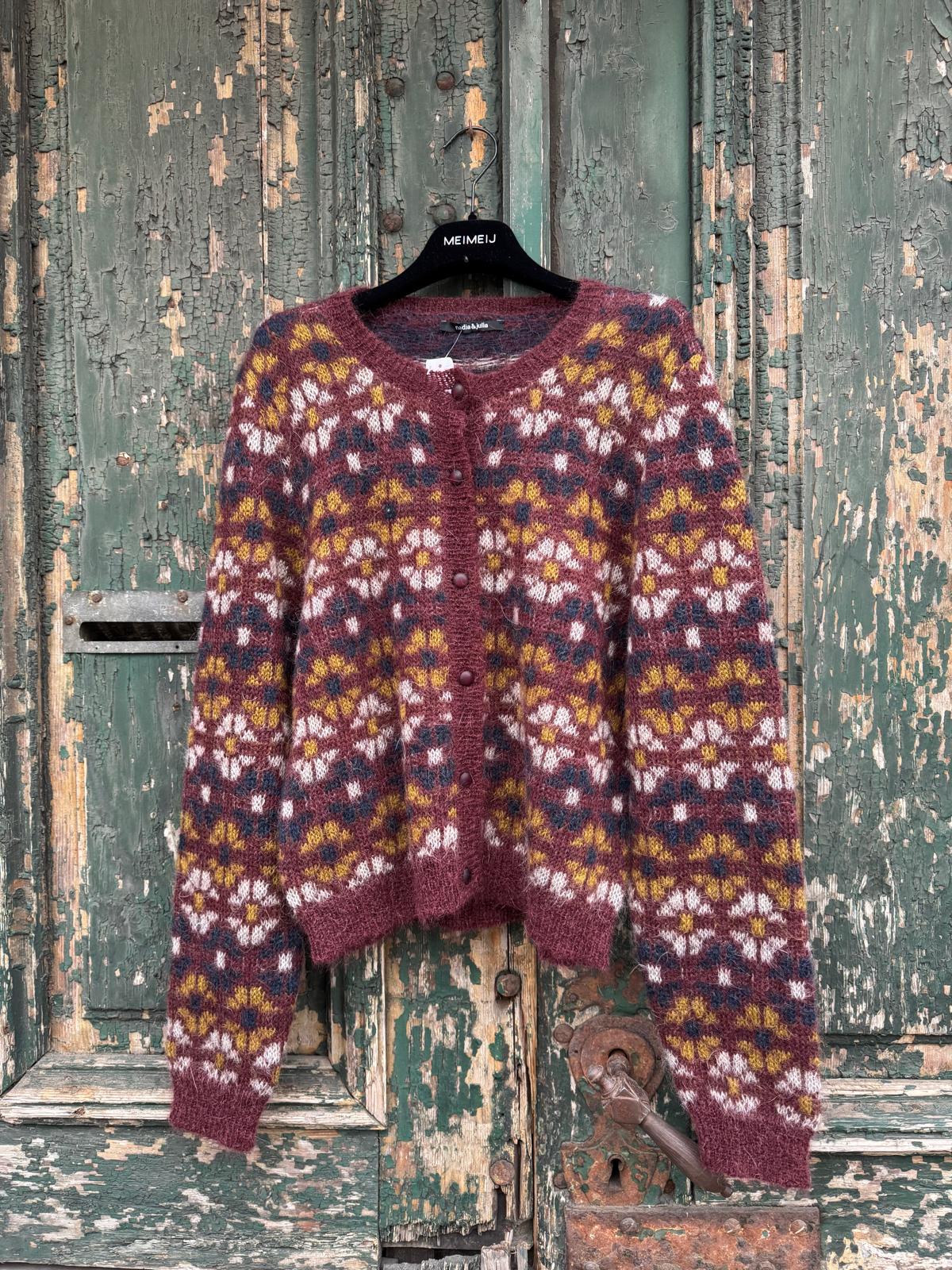 Cardigan Mohair cu print - 34-36 EU - Wine