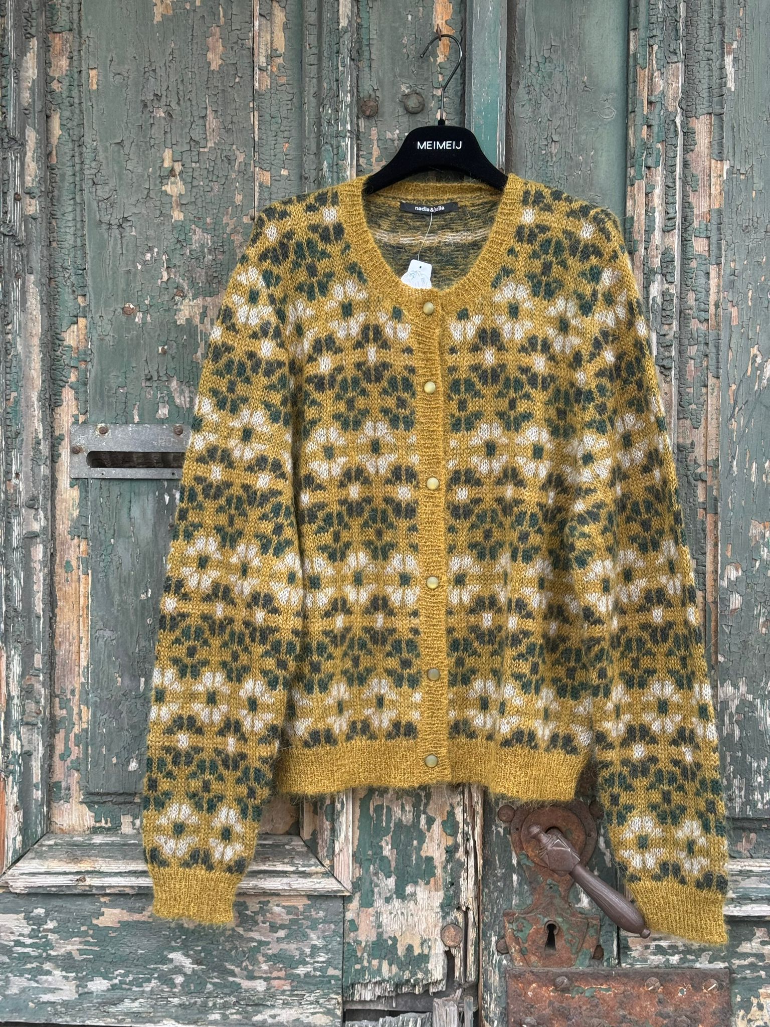 Cardigan Mohair cu print - 34-36 EU - Greens